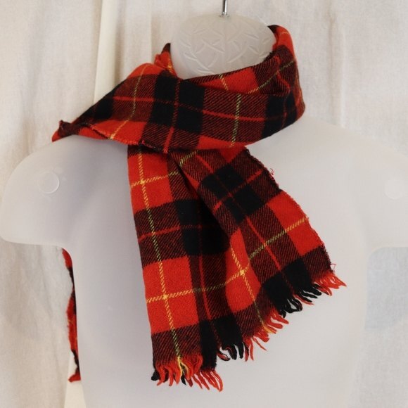 Red Tartan Plaid Vintage Wool Scarf - Picture 8 of 8